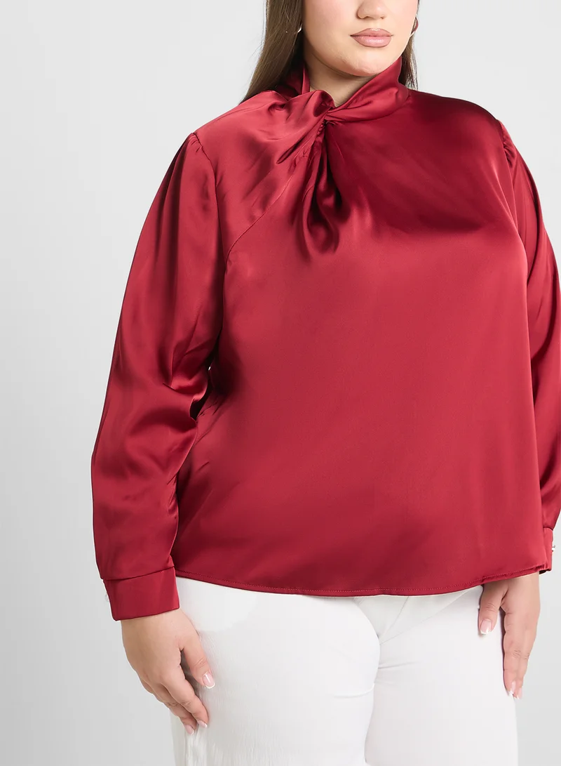 Ginger Plus Satin Gather Detail Blouse