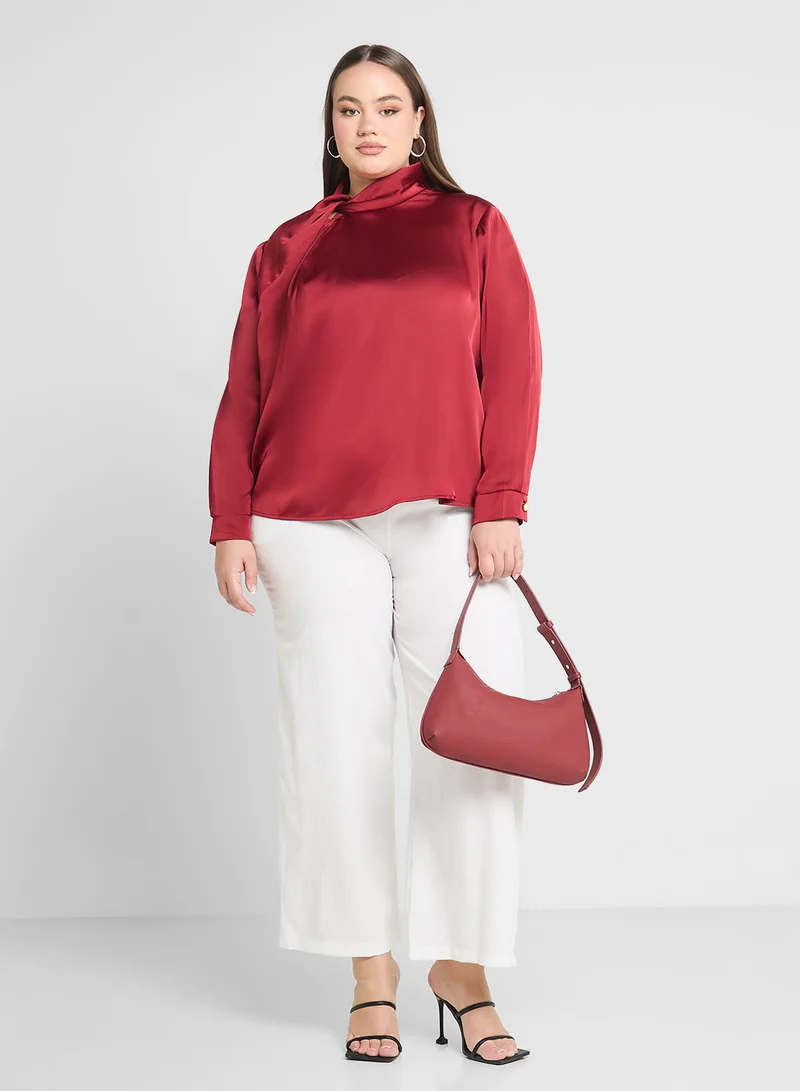 Ginger Plus Satin Gather Detail Blouse