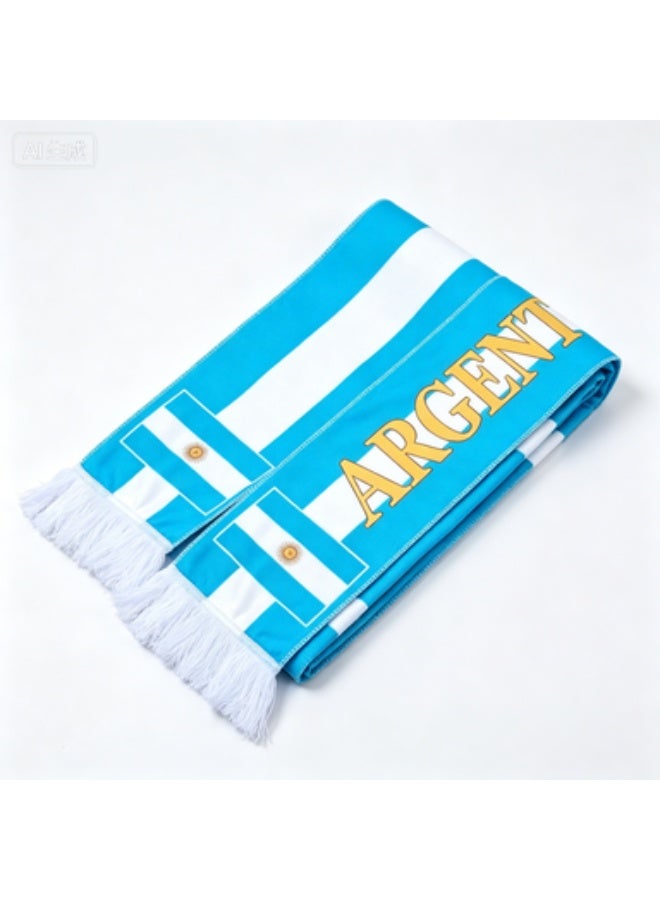 Argentina National Football Team Fan Scarf - Light Blue & White Stripes with Sun of May, Polyester Satin - Image 2