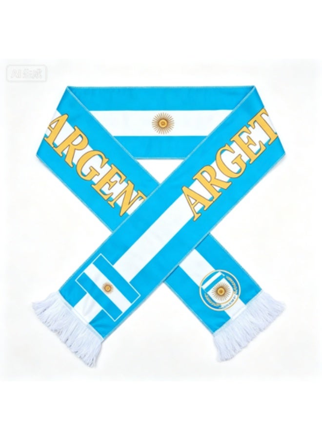 Argentina National Football Team Fan Scarf - Light Blue & White Stripes with Sun of May, Polyester Satin - Image 1