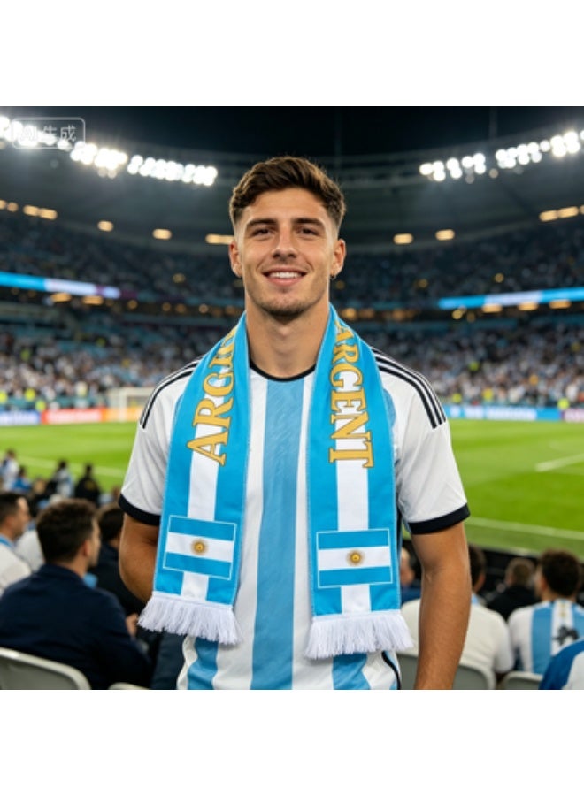 Argentina National Football Team Fan Scarf - Light Blue & White Stripes with Sun of May, Polyester Satin - Image 5