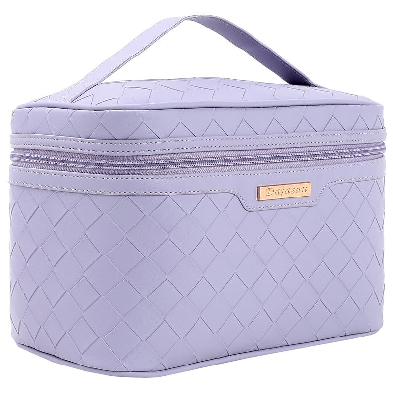 Dajasan Makeup Bag, Travel Cosmetic Bag for Girls Women, Large Capacity Makeup Organizer Case, Travel Toiletry Bag, PU Leather Waterproof 11.81 x 6.7 x 7.09 Inch (Purple) - Image 1