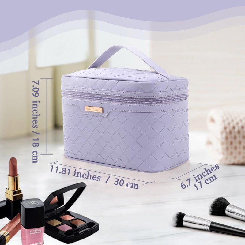 Dajasan Makeup Bag, Travel Cosmetic Bag for Girls Women, Large Capacity Makeup Organizer Case, Travel Toiletry Bag, PU Leather Waterproof 11.81 x 6.7 x 7.09 Inch (Purple) - Image 2