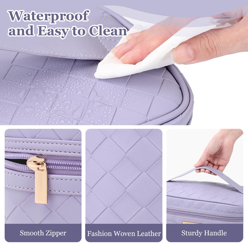 Dajasan Makeup Bag, Travel Cosmetic Bag for Girls Women, Large Capacity Makeup Organizer Case, Travel Toiletry Bag, PU Leather Waterproof 11.81 x 6.7 x 7.09 Inch (Purple) - Image 3