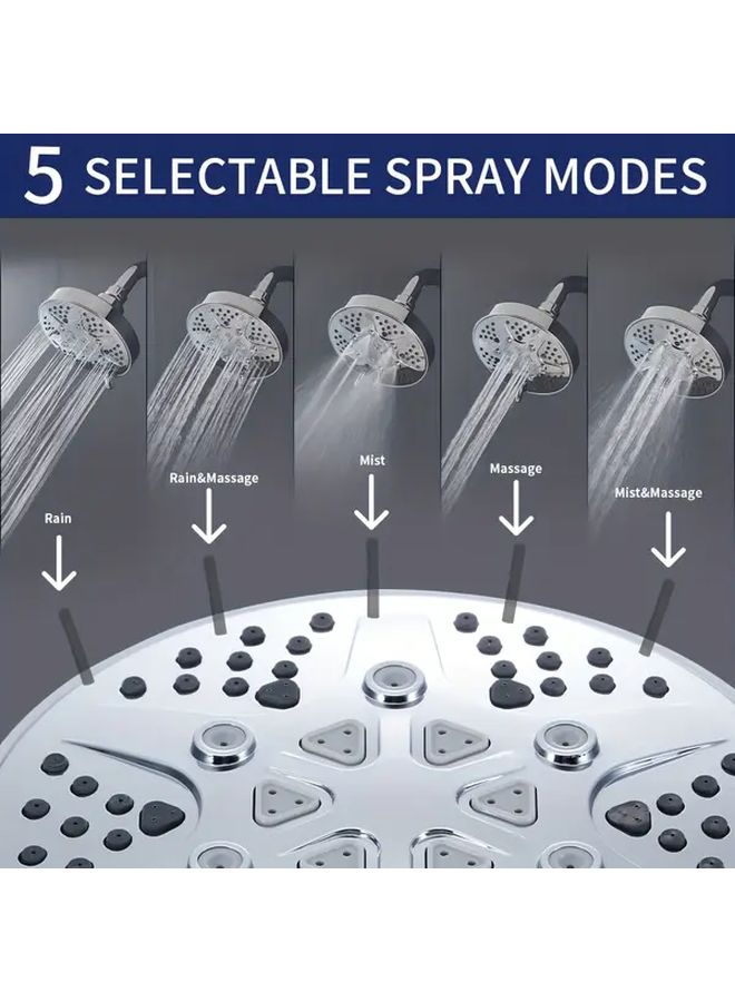 5 رأس دش فضي عالي الضغط متين 5 إنش كروم أسود مثبت على الحائط - Image 2
