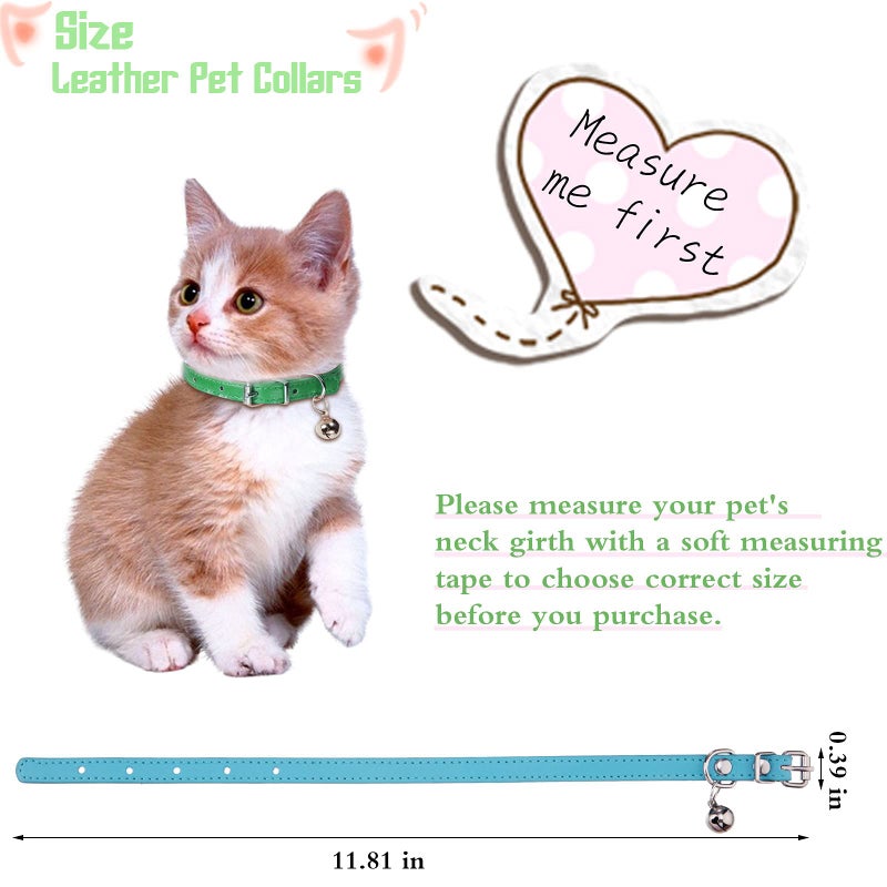 Weewooday 6 Pieces Leather Cat Collar with Bell Cute Pet Leather Kitten Collar for Boy Girl Cats with Safety Elastic Strap for Small Kitten Puppy(Fresh Color) - Image 2