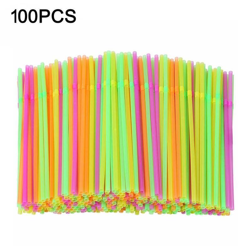 Sold in packs of 100. Disposable colorful fluorescent art straws in various shapes, perfect for juice, milk tea, soy milk, and other beverages. 100 straws per pack. - Image 1