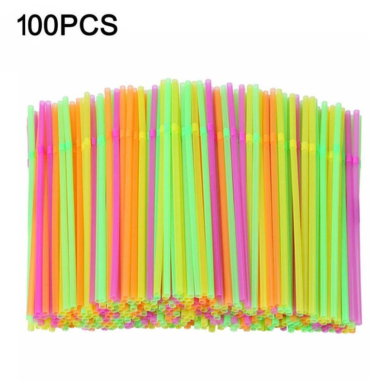 Sold in packs of 100. Disposable colorful fluorescent art straws in various shapes, perfect for juice, milk tea, soy milk, and other beverages. 100 straws per pack. - Image 2