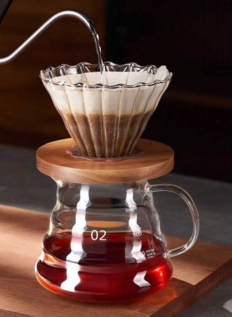 طقم تقطير v60 الة قهوة مكونة من قمع زجاجي وسيرفر زجاجي وعاء قهوة بلون الشفّاف بسعة 600 مل - Image 1