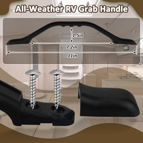 SAQXK 2Pcs RV Camper Trailer Grab Handle Black Plastic 11 inch RV Entry Door Handle Grab Bar for Trailer Boat Motorhome Trucks Door Assist Bar Replacement All Weather Use - Image 3