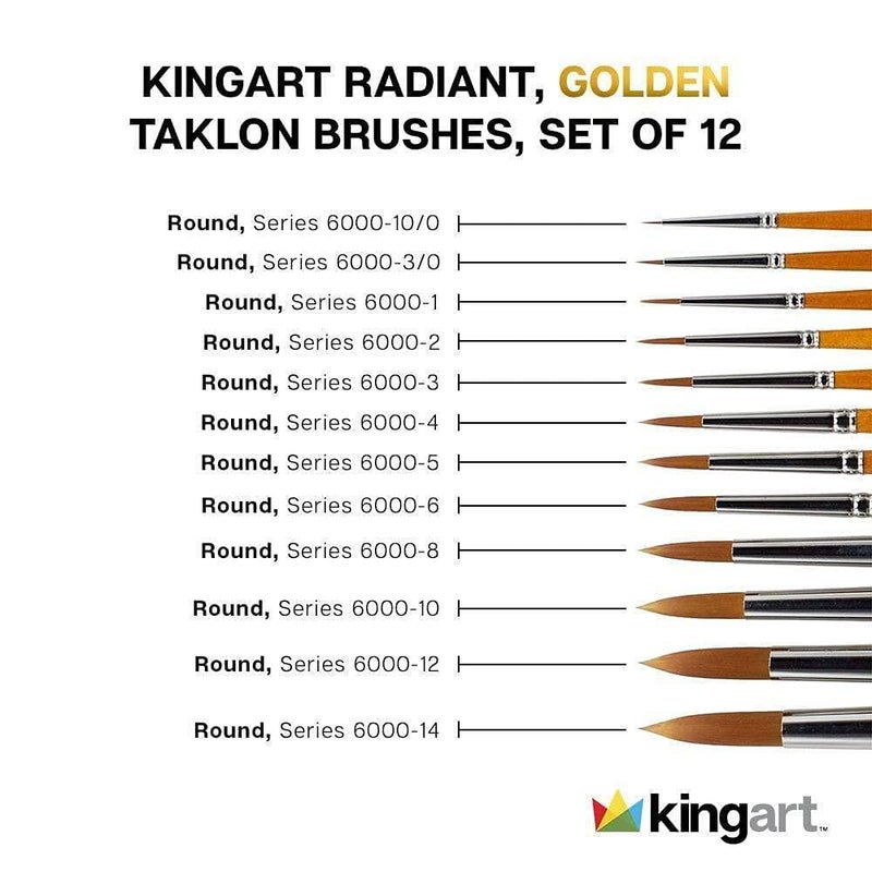 KINGART 1080D Premium Radiant Series Golden Synthetic Brushes, Set of 12, for Acrylic, Oil and Watercolor, Gift Box - Image 5