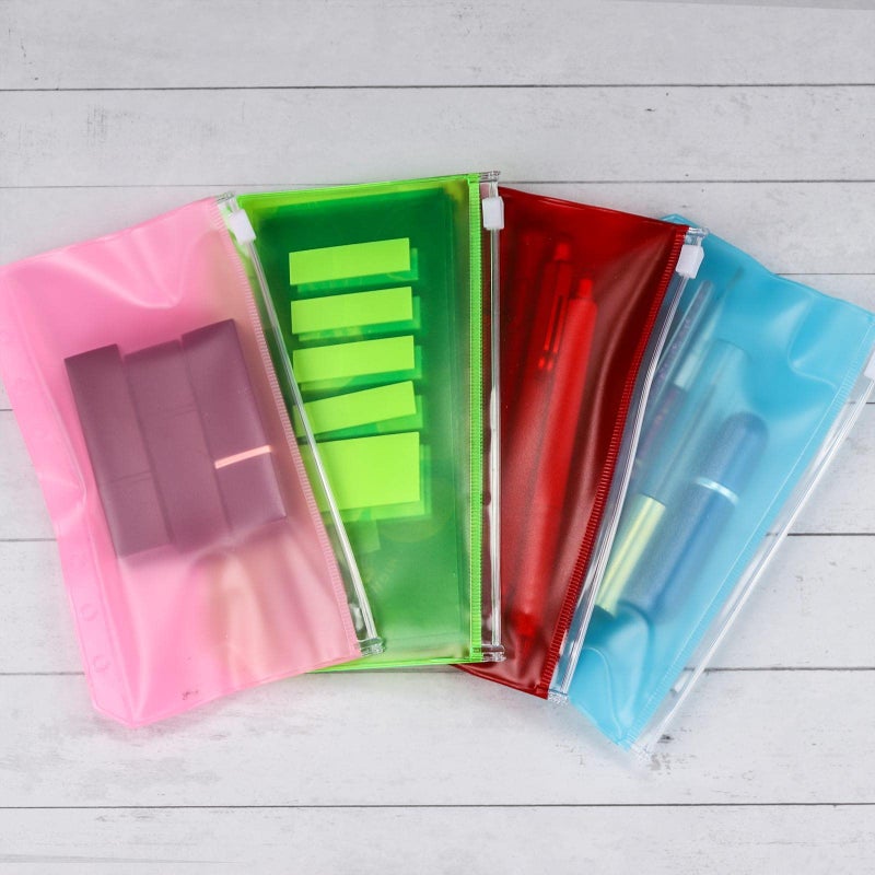acDesign 24Pcs A6 Binder Pockets 6 Holes Zipper Binder Pouch for Cash,ID Card,Credit Card, 8 Colors - Image 3