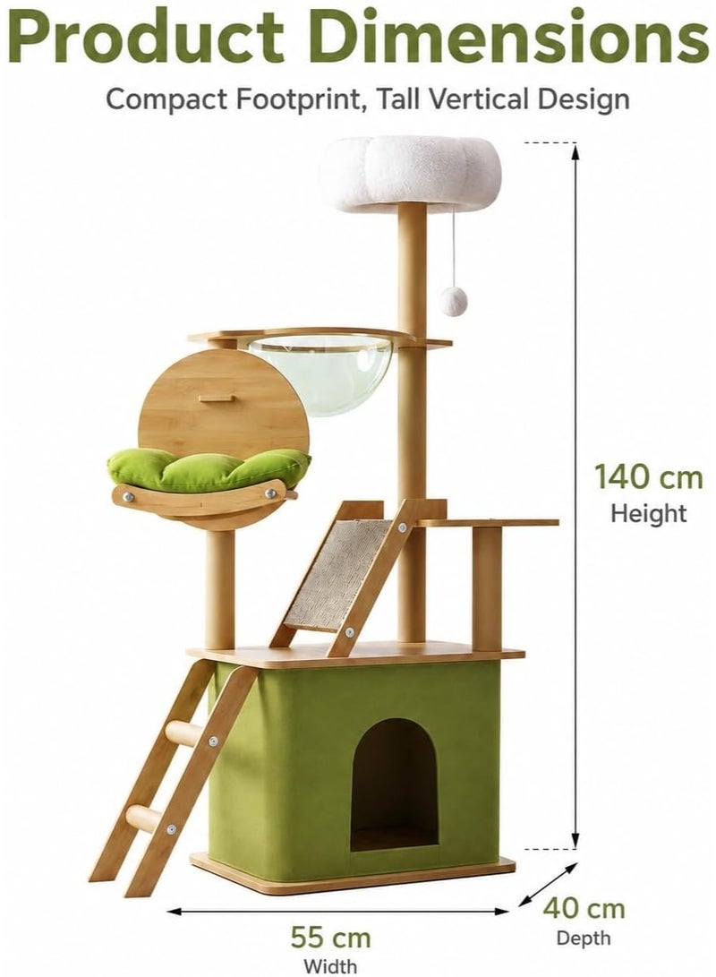 Al LIFE Multi-Level Cat Tree for Large Indoor Cats, 140cm Cat Tower Condo with Clear Bubble Perch, Rotating Cradle Hammock, Hidden Cat House, Sisal Scratching Ramp, Plush Top Bed, Ladder & Toy - Image 3