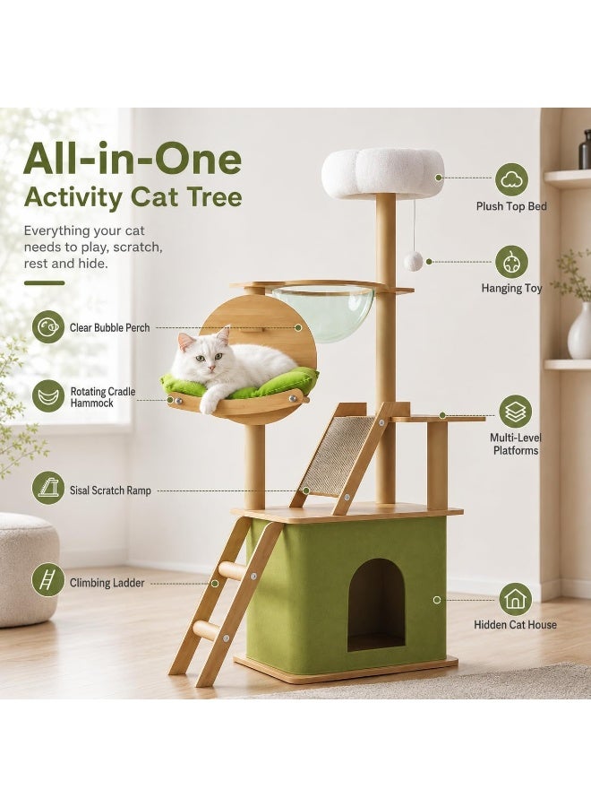 Al LIFE Multi-Level Cat Tree for Large Indoor Cats, 140cm Cat Tower Condo with Clear Bubble Perch, Rotating Cradle Hammock, Hidden Cat House, Sisal Scratching Ramp, Plush Top Bed, Ladder & Toy - Image 2