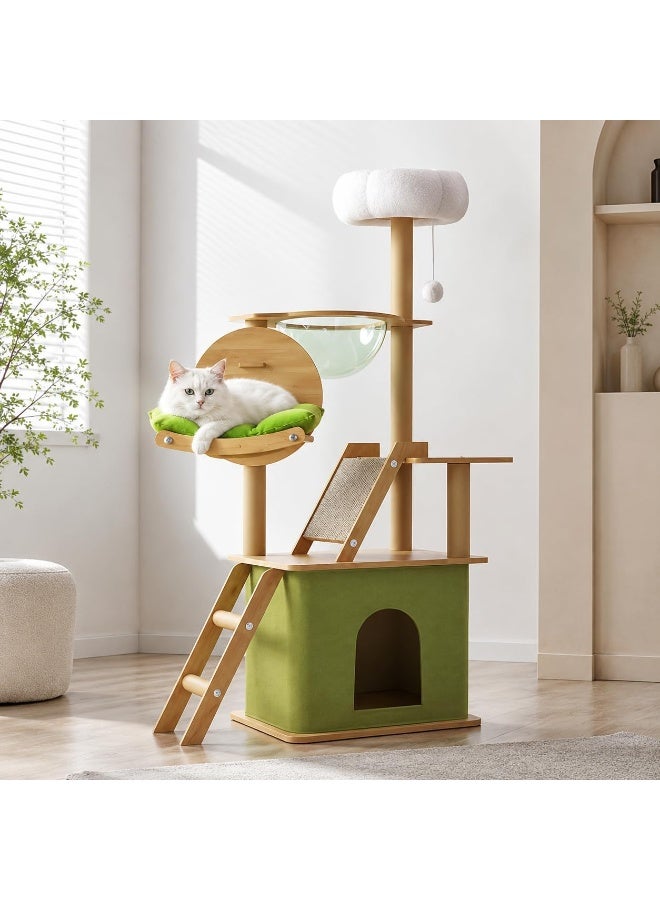 Al LIFE Multi-Level Cat Tree for Large Indoor Cats, 140cm Cat Tower Condo with Clear Bubble Perch, Rotating Cradle Hammock, Hidden Cat House, Sisal Scratching Ramp, Plush Top Bed, Ladder & Toy - Image 1
