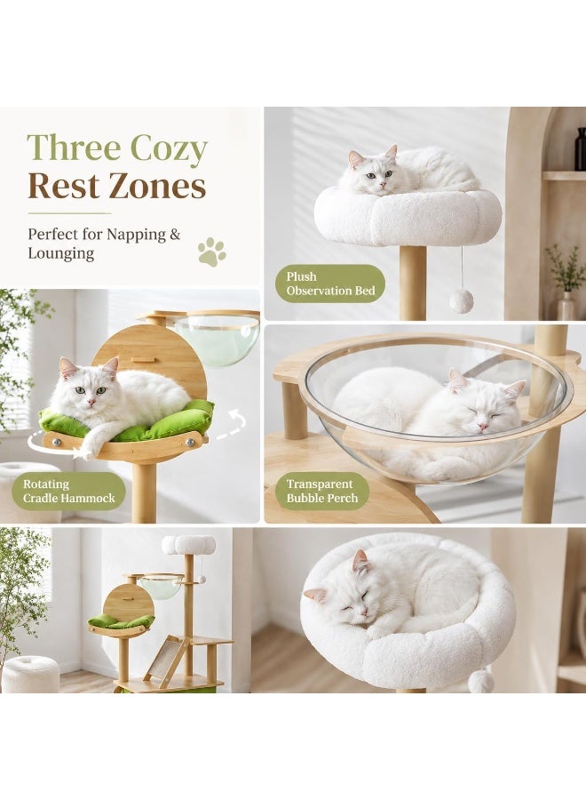 Al LIFE Multi-Level Cat Tree for Large Indoor Cats, 140cm Cat Tower Condo with Clear Bubble Perch, Rotating Cradle Hammock, Hidden Cat House, Sisal Scratching Ramp, Plush Top Bed, Ladder & Toy - Image 4