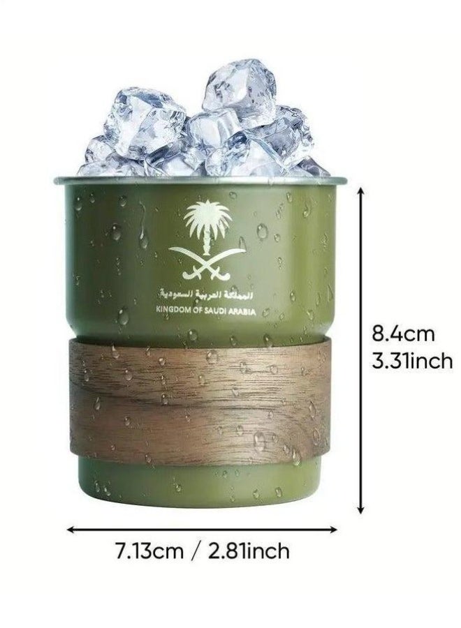 ELLEGLAM 304 Stainless Steel Cold Drink Mug - Saudi Logo Design, Portable Coffee Mug for Hot and Cold Drinks, Includes Straw and Heat Resistant Lid for Home and Outdoor Camping (Army Green, 300ml) - Image 2