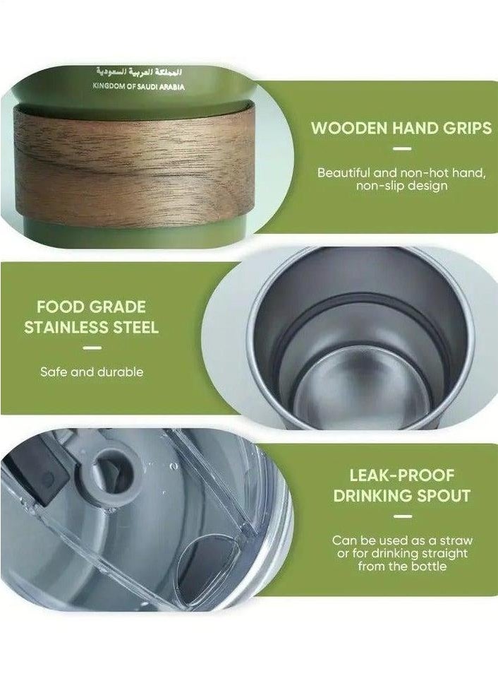ELLEGLAM 304 Stainless Steel Cold Drink Mug - Saudi Logo Design, Portable Coffee Mug for Hot and Cold Drinks, Includes Straw and Heat Resistant Lid for Home and Outdoor Camping (Army Green, 300ml) - Image 5