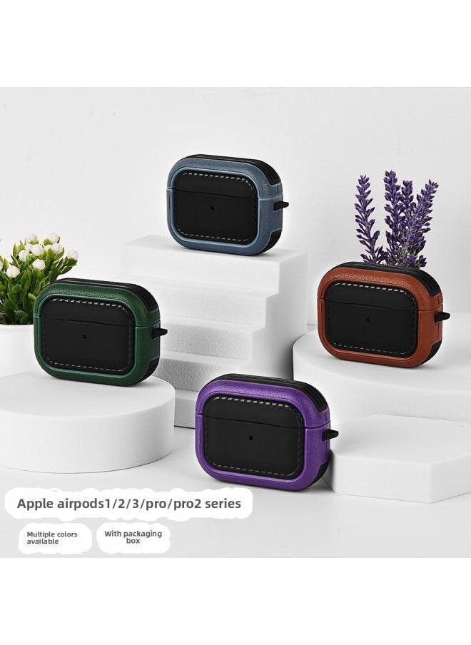 Generic - Suitable For Airpods 3rd Generation Bluetooth Headset Protective Cover For Apple Pro2 Pure Color Leather Pattern Soft Shell Simple Anti-fall Export-Color:Leather Texture Soft Shell-black + White (with Packaging Box)-Applicable Models:Airpods 3rd Generation Headphone Cover - Image 1