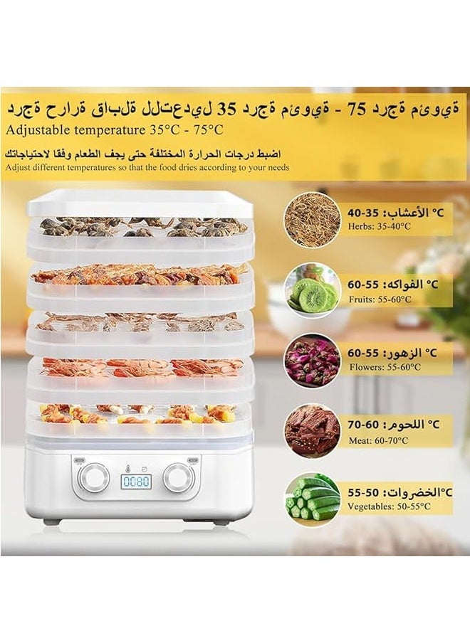 Arabest مجفف طعام كهربائي مع 5 صواني، آلة تجفيف الفواكه والخضروات بسعة قوية، مجفف بالتجميد مع تحكم في درجة الحرارة وتوقيت قابل للتعديل للفواكه والخضروات واللحوم وعلاجات الحيوانات الأليفة والوجبات الخفيفة الصنع بنفسك - Image 5