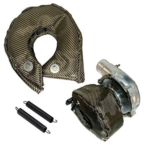 Ummickl Titanium Turbo Blanket Heat Shield Cover Turbocharger Cover Heat Shield Barrier Fiber Turbo Blanket for T3 T25 T28 GT25 GT28 GT30 GT32 GT35 CT26 Turbocharger Cover Wrap with Locking Springs - Image 1