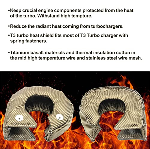 Ummickl Titanium Turbo Blanket Heat Shield Cover Turbocharger Cover Heat Shield Barrier Fiber Turbo Blanket for T3 T25 T28 GT25 GT28 GT30 GT32 GT35 CT26 Turbocharger Cover Wrap with Locking Springs - Image 2
