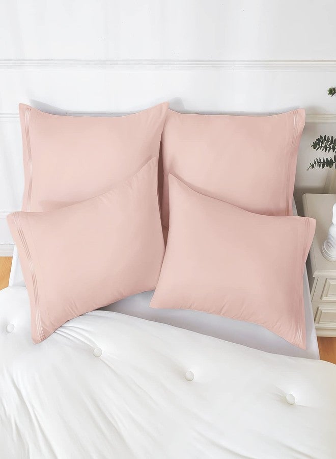 YIYEA Pillow Cases Standard Size Set of 4, Ultra Soft Double Brushed Microfiber Embroidered Pillowcases, Envelope Closure, Shrinkage and Fade Resistant Pillow Covers, 20"x26", Pink - Image 5
