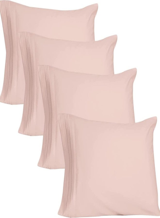 YIYEA Pillow Cases Standard Size Set of 4, Ultra Soft Double Brushed Microfiber Embroidered Pillowcases, Envelope Closure, Shrinkage and Fade Resistant Pillow Covers, 20"x26", Pink - Image 1