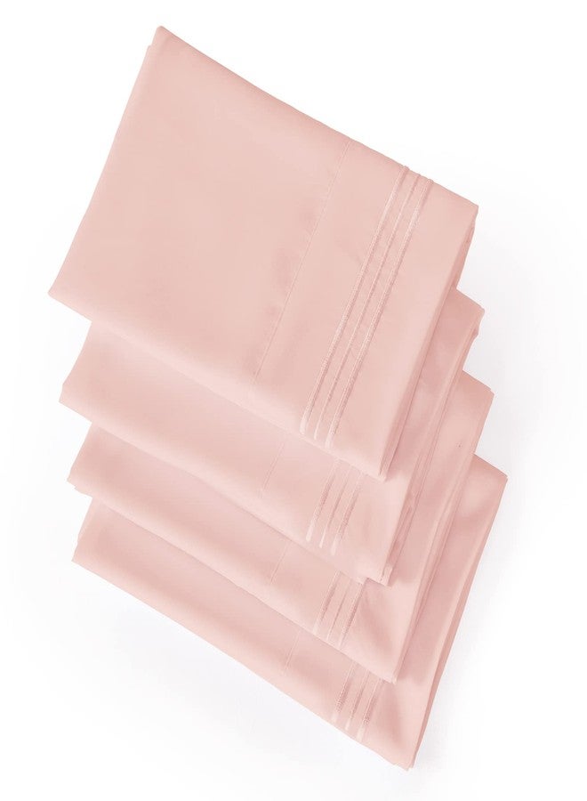 YIYEA Pillow Cases Standard Size Set of 4, Ultra Soft Double Brushed Microfiber Embroidered Pillowcases, Envelope Closure, Shrinkage and Fade Resistant Pillow Covers, 20"x26", Pink - Image 2