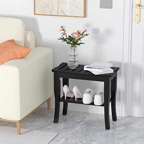 Domax Bamboo Shower Benches for Inside Shower - Bathroom Bench Seat Waterproof Wooden Shower Stool with Storage Shelf for Adults Elderly Seniors Wood Shower Chair for Bathtub or Small Spaces, Black - Image 5