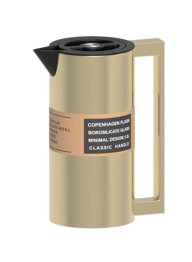 GAZELLA Stainless Steel Tea/Coffee Flask 1.0 Liter Gold/Black, Borosilicate Glass Inside - Image 1