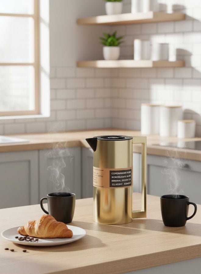 GAZELLA Stainless Steel Tea/Coffee Flask 1.0 Liter Gold/Black, Borosilicate Glass Inside - Image 2