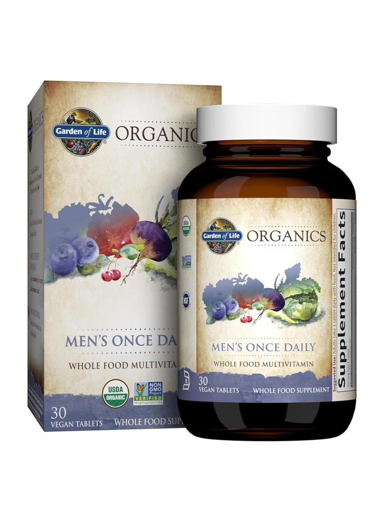 جاردن أوف لايف فيتامينات متعددة للرجال - أقراص مكملات الفيتامينات الغذائية الكاملة للرجال من ماي كايند أورجانيك مرة واحدة يوميًا، نباتية، 30 قرصًا - Image 1