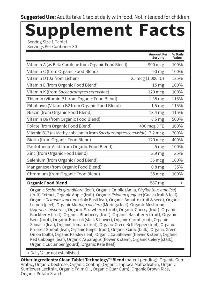 جاردن أوف لايف فيتامينات متعددة للرجال - أقراص مكملات الفيتامينات الغذائية الكاملة للرجال من ماي كايند أورجانيك مرة واحدة يوميًا، نباتية، 30 قرصًا - Image 2