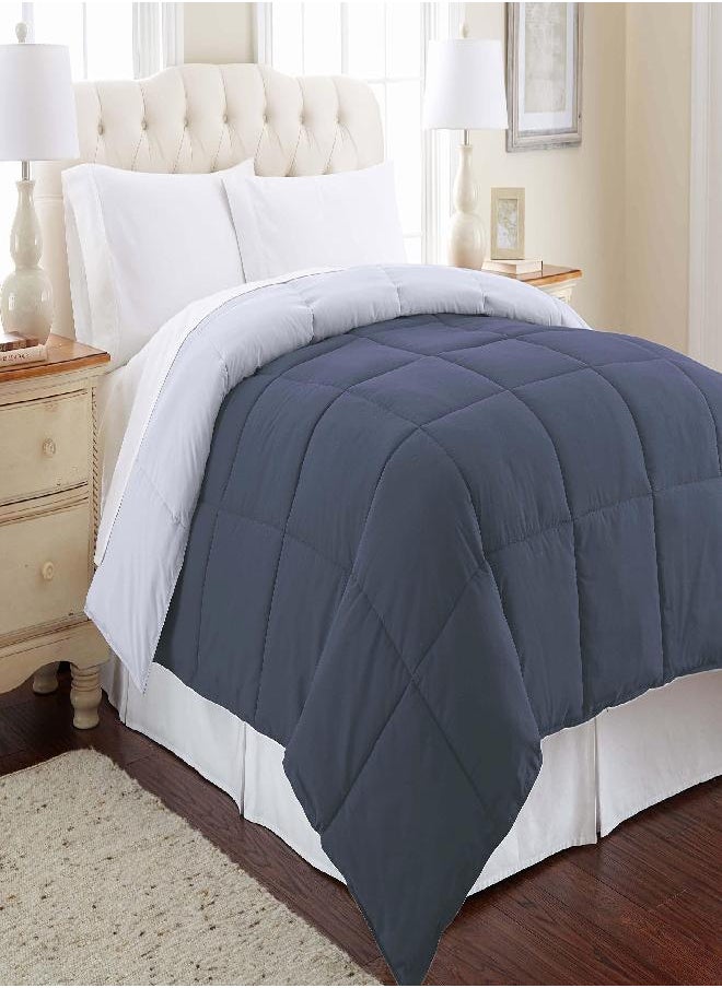 Modern Threads Modern Threads Down Alternative Microfiber Quilted Reversible Comforter & Duvet Insert - Soft, Comfortable Alternative to Goose Down - Bedding for All Seasons Denim/Cloud Twin  - Image 2