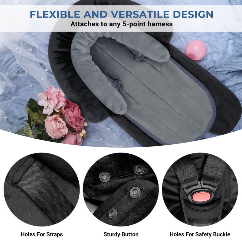COOLBEBE New Babybody Support & Strap Covers Set for Newborn Infant Toddler- Extra Soft Stroller Cushion Pads Car Seat Insert, Perfect for Carseats, Strollers, Swings, Black - Image 5