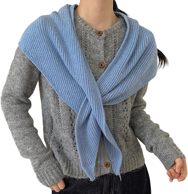Blue Crosses Knit Triangle Scarf Super Soft Acrylic Thermal Winter Accessory Lightweight Foldable - Image 1