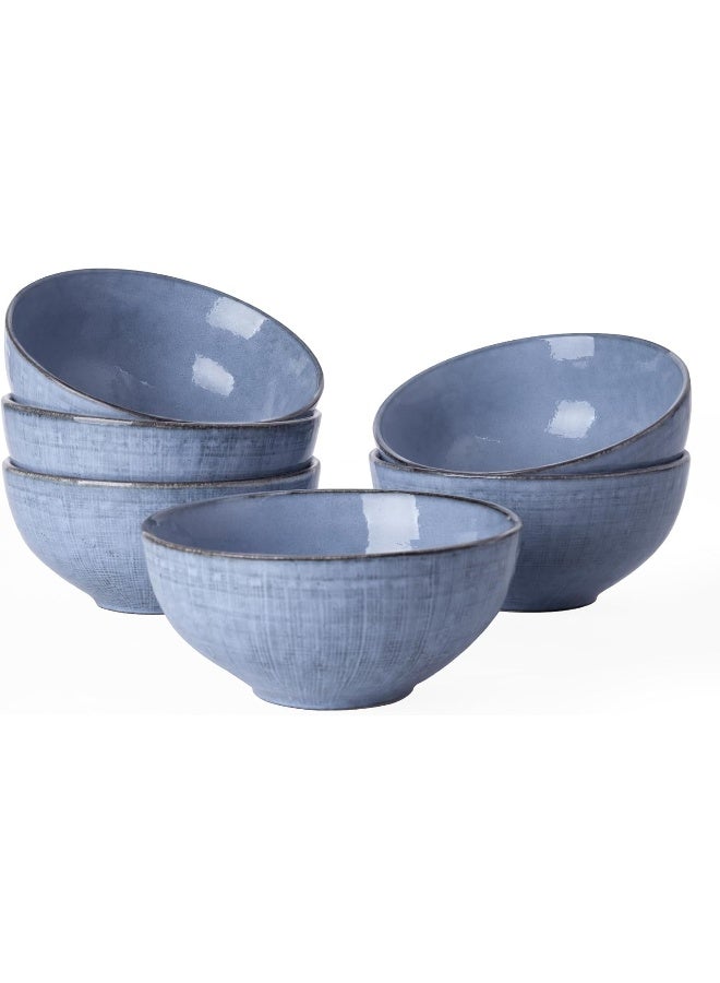 Famiware Moonlight 6 Piece Stoneware Bowls Set with Linen Finish in 5.5 inches, Serving Bowl for Cereal, Soup, Rice, Pasta, Scratch Resistant, Microwave & Dishwasher Safe, Blue  - Image 1