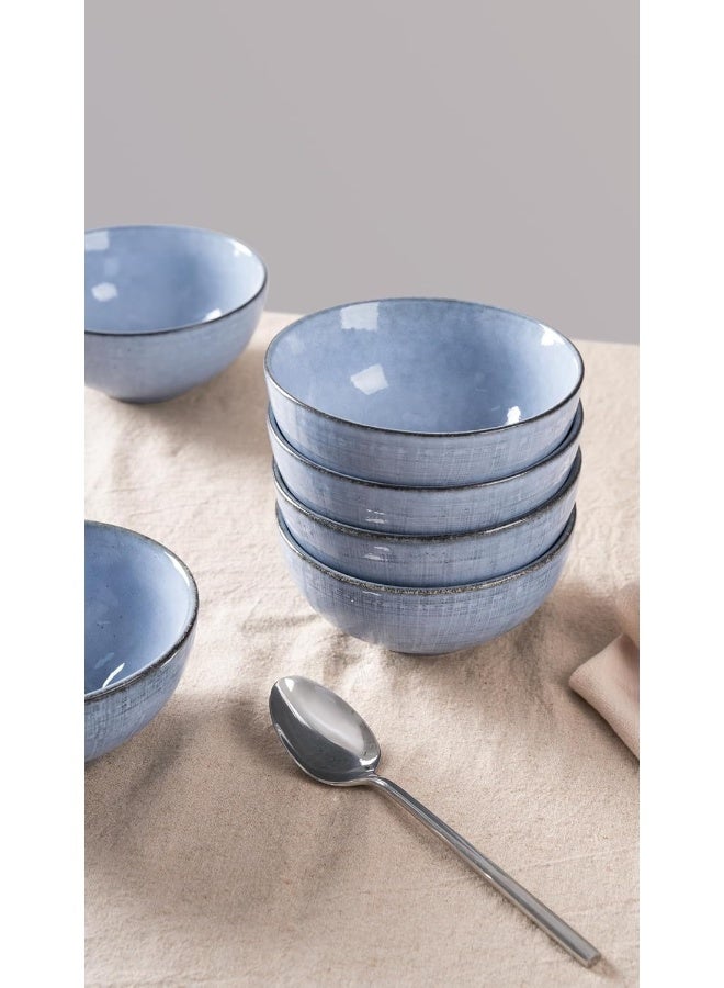 Famiware Moonlight 6 Piece Stoneware Bowls Set with Linen Finish in 5.5 inches, Serving Bowl for Cereal, Soup, Rice, Pasta, Scratch Resistant, Microwave & Dishwasher Safe, Blue  - Image 4