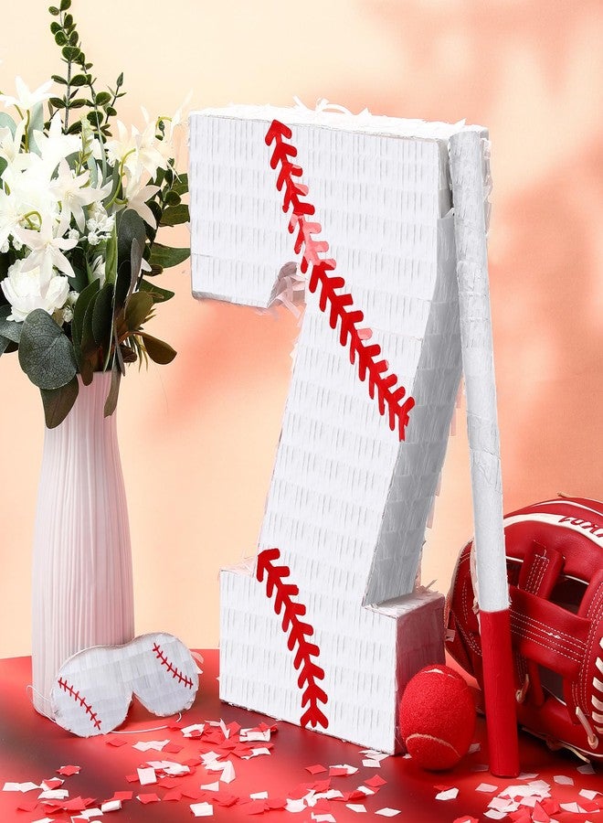 Poen بينياتا بوين للبيسبول مع عصابة للعينين، عصا، قصاصات ورق ملونة، بينياتا رياضية للأطفال، لوازم تزيين حفلات أعياد الميلاد ذات طابع البيسبول، 15 × 11 × 2.76 بوصة (رقم 7) - Image 4