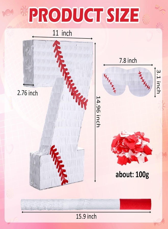 Poen بينياتا بوين للبيسبول مع عصابة للعينين، عصا، قصاصات ورق ملونة، بينياتا رياضية للأطفال، لوازم تزيين حفلات أعياد الميلاد ذات طابع البيسبول، 15 × 11 × 2.76 بوصة (رقم 7) - Image 2