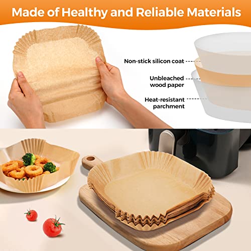 ctizne Disposable Air Fryer Paper Liners: 100Pcs 9 In Large Square Non Stick Parchment, Air Fryer Basket Liner for 8Qt - 12Qt Airfryer - Image 4