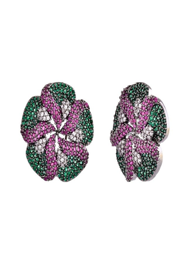 Voylla Sparkling Elegance Clover Charisma American Diamond Stud Earrings for Women Statement Stud Earrings Womens Day Gift for Women Elegant Occasion Jewellery - Image 2