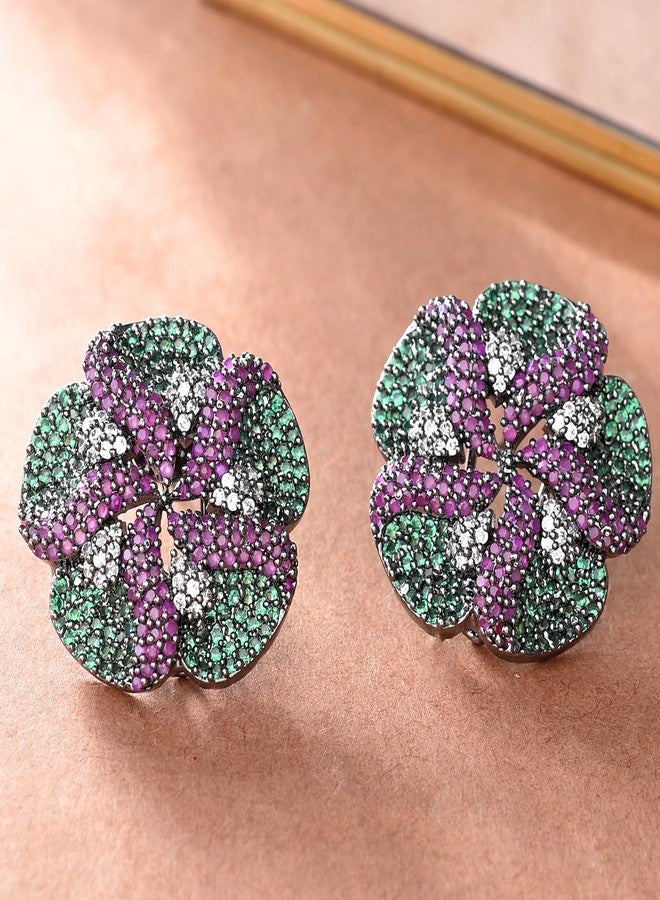 Voylla Sparkling Elegance Clover Charisma American Diamond Stud Earrings for Women Statement Stud Earrings Womens Day Gift for Women Elegant Occasion Jewellery - Image 3