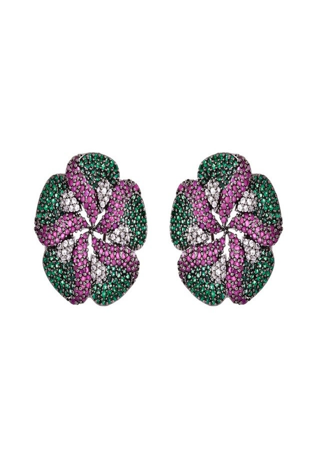 Voylla Sparkling Elegance Clover Charisma American Diamond Stud Earrings for Women Statement Stud Earrings Womens Day Gift for Women Elegant Occasion Jewellery - Image 4