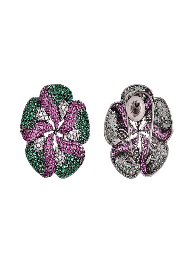 Voylla Sparkling Elegance Clover Charisma American Diamond Stud Earrings for Women Statement Stud Earrings Womens Day Gift for Women Elegant Occasion Jewellery - Image 5