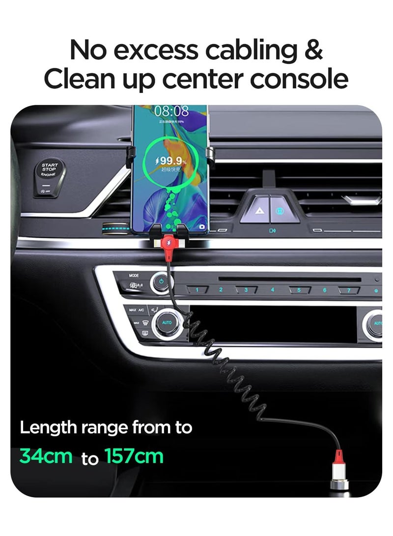 SYOSI Multi Charging Cable for Apple CarPlay Expansion Spring Coiled Cable Three in One Multi Retractable Cable with Micro USB IP Type C Connectors for Android A-pple Samsung - Image 4
