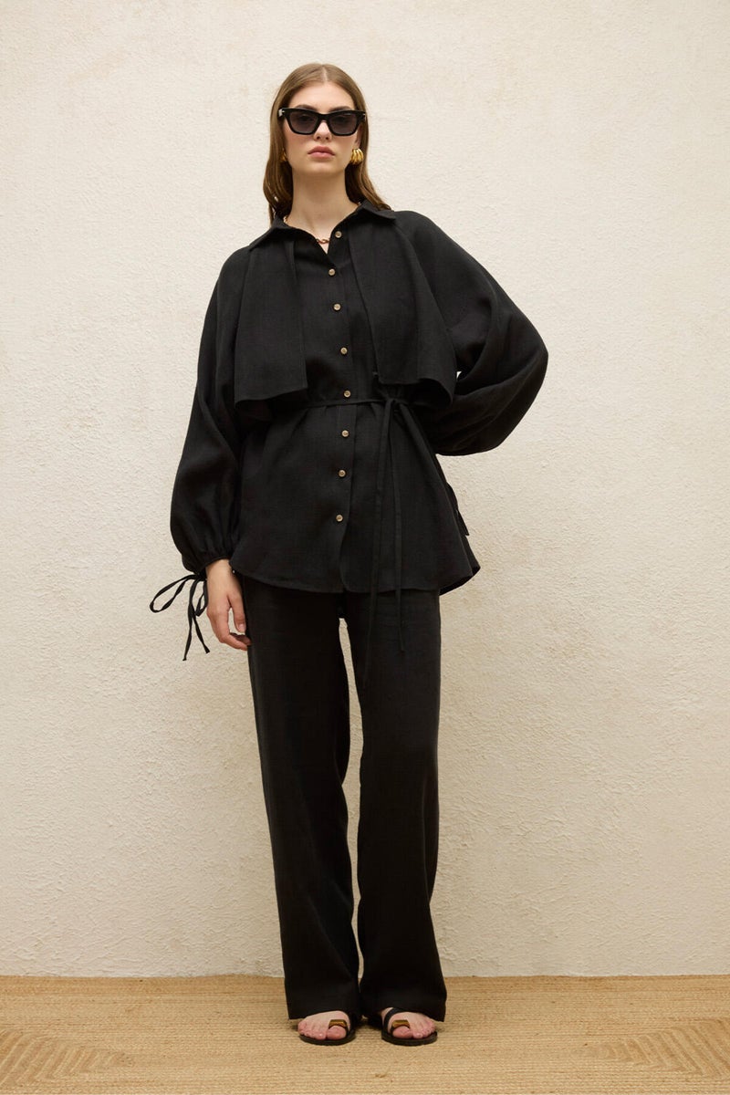 Manuka Linen Trench Coat Shirt Black  - Image 1
