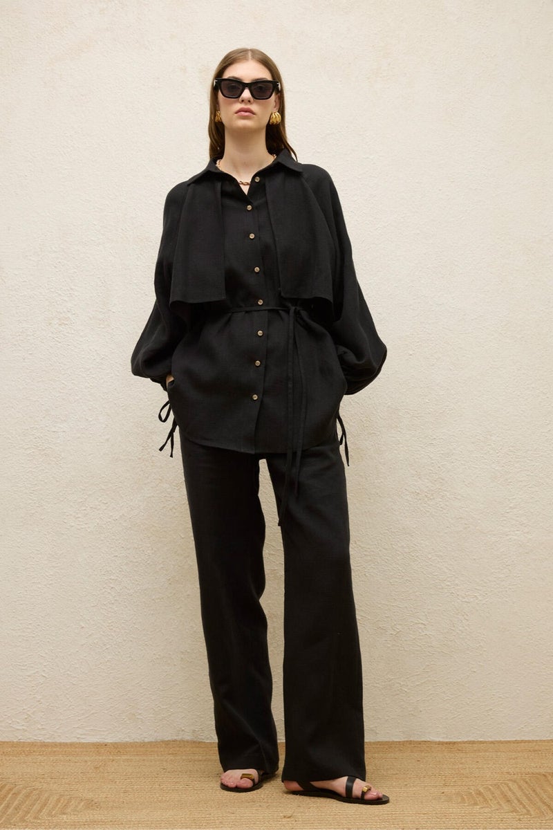 Manuka Linen Trench Coat Shirt Black  - Image 4