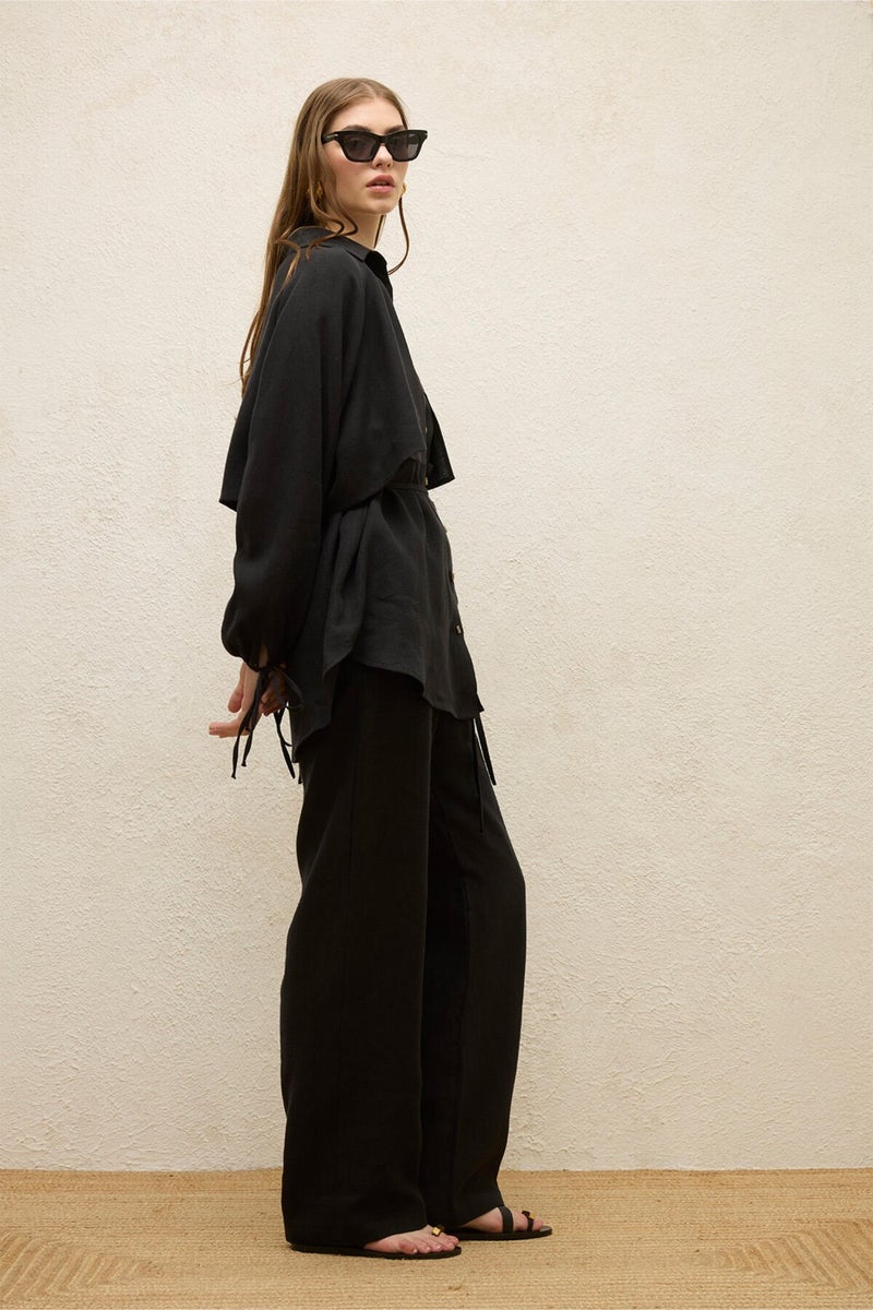 Manuka Linen Trench Coat Shirt Black  - Image 5